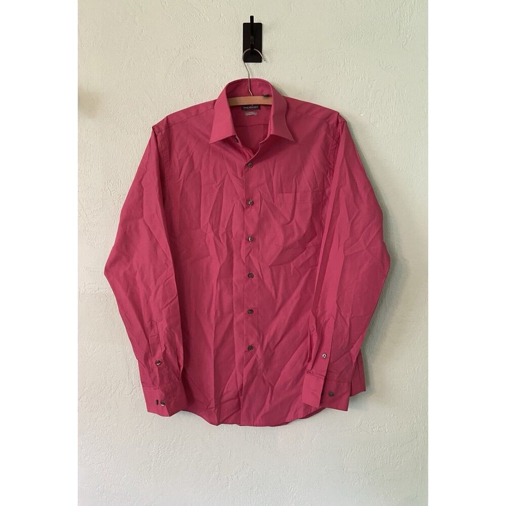 Van Heusen Mens Pink Stain Shield Fitted Button Down Shirt 15.5 34 35